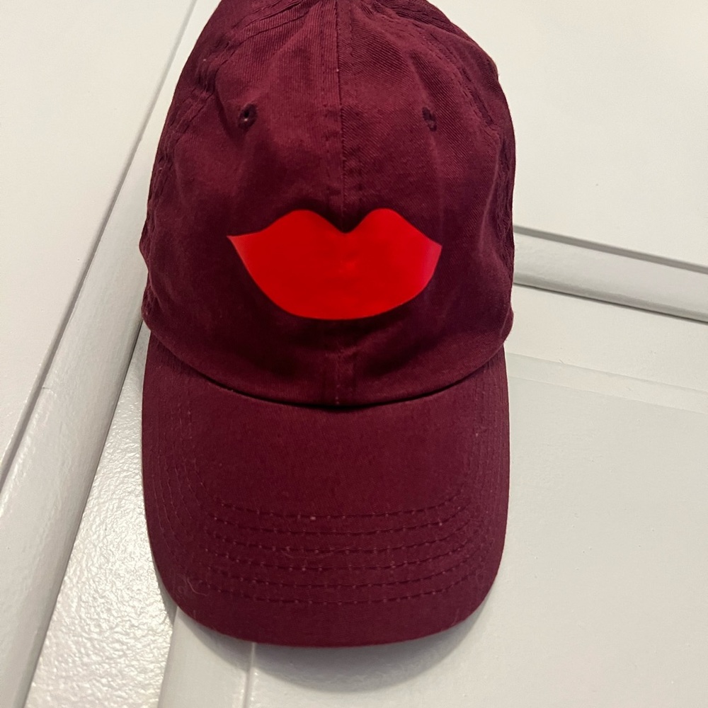 Clare V Burgundy Cap with Red Lips